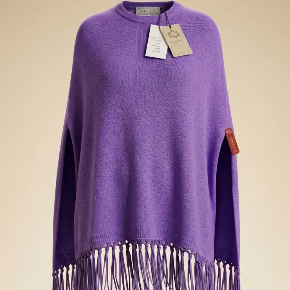 NWT Pinotti Italy Wool & Cashmere Poncho - Vibrant Violet / Purple